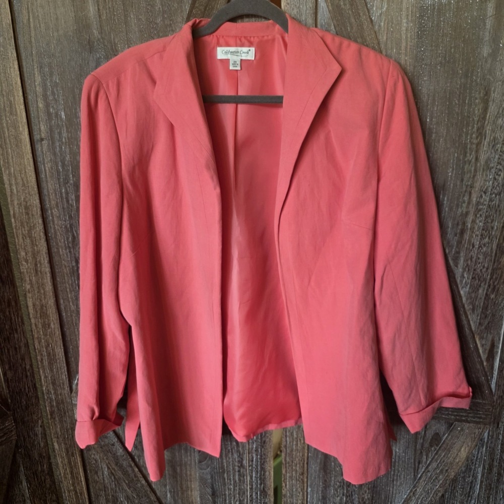Coldwater Creek Jacket Women' Size 2X Coral Silk Linen Open Front Blazer Lined